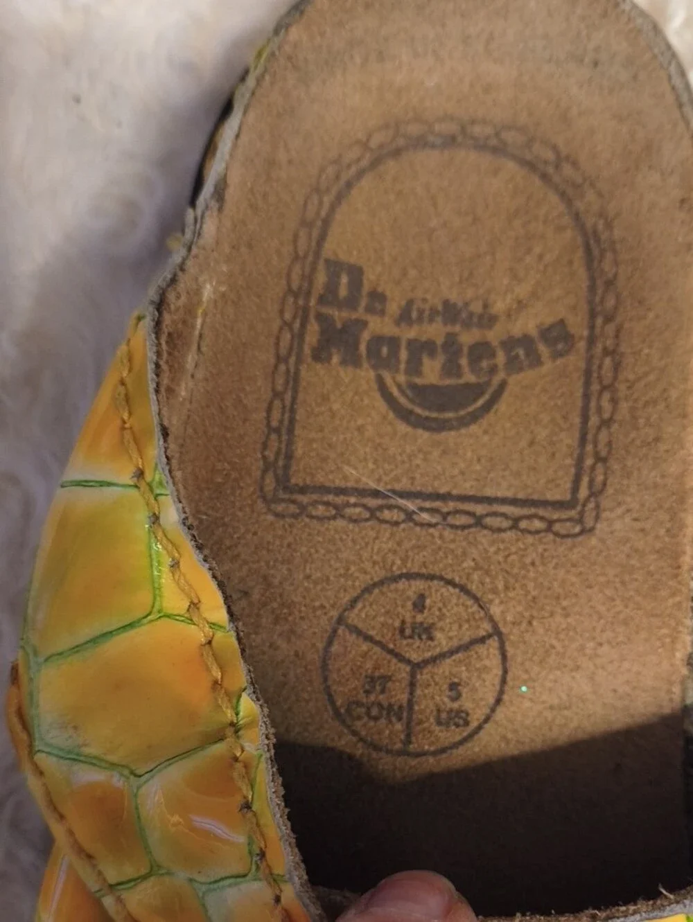 Dr. Martens Kids Yellow Croc-Embossed Crisscross Sandals with Green Accents